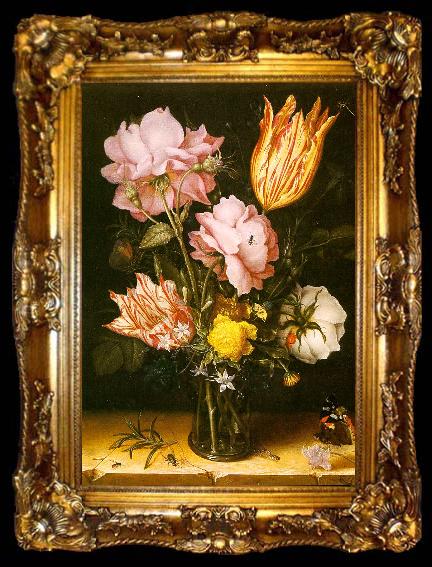 framed  Berghe, Christoffel van den Bouquet of Flowers on a Stone Ledge, ta009-2